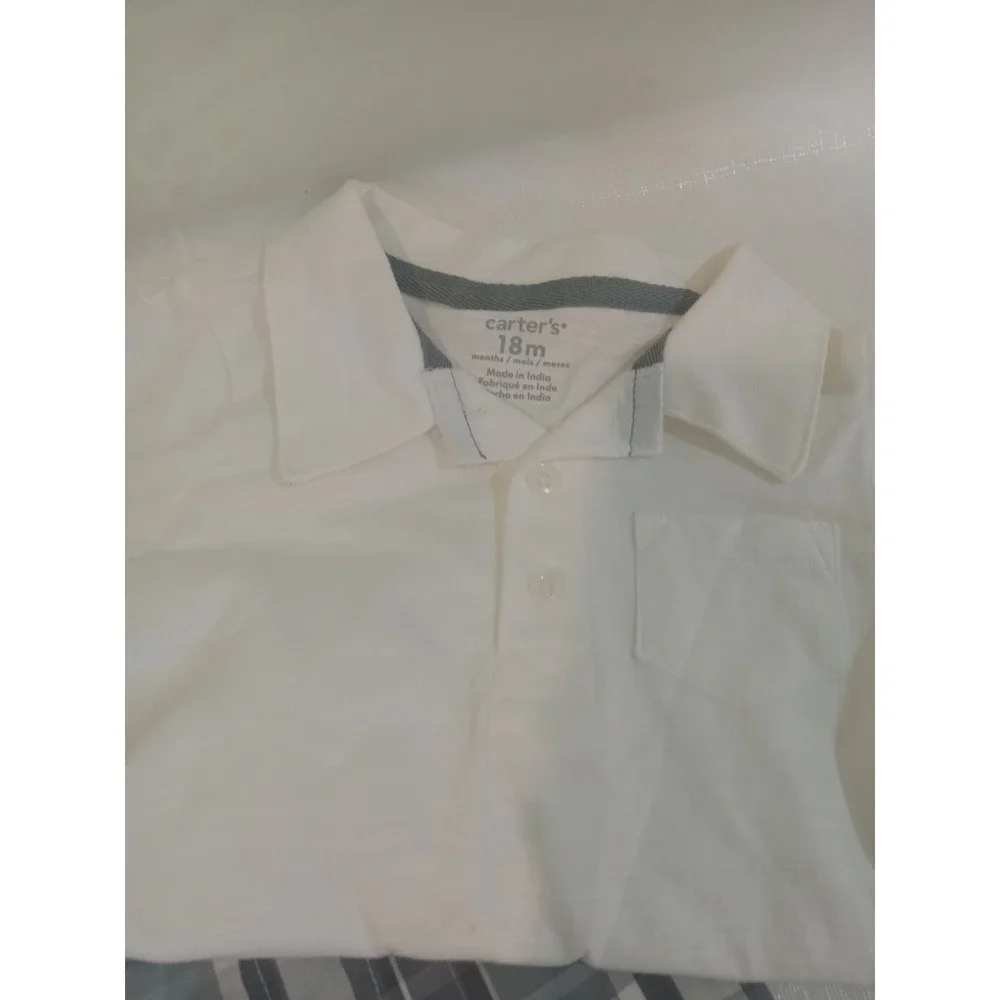 Carters Baby Boy 18M White Polo Bodysuit and Grey Plaid Shorts 2PC Set 1S539910